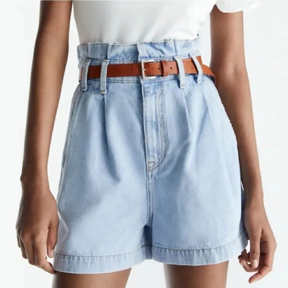 Zara High-waisted Paperbag Denim Shorts